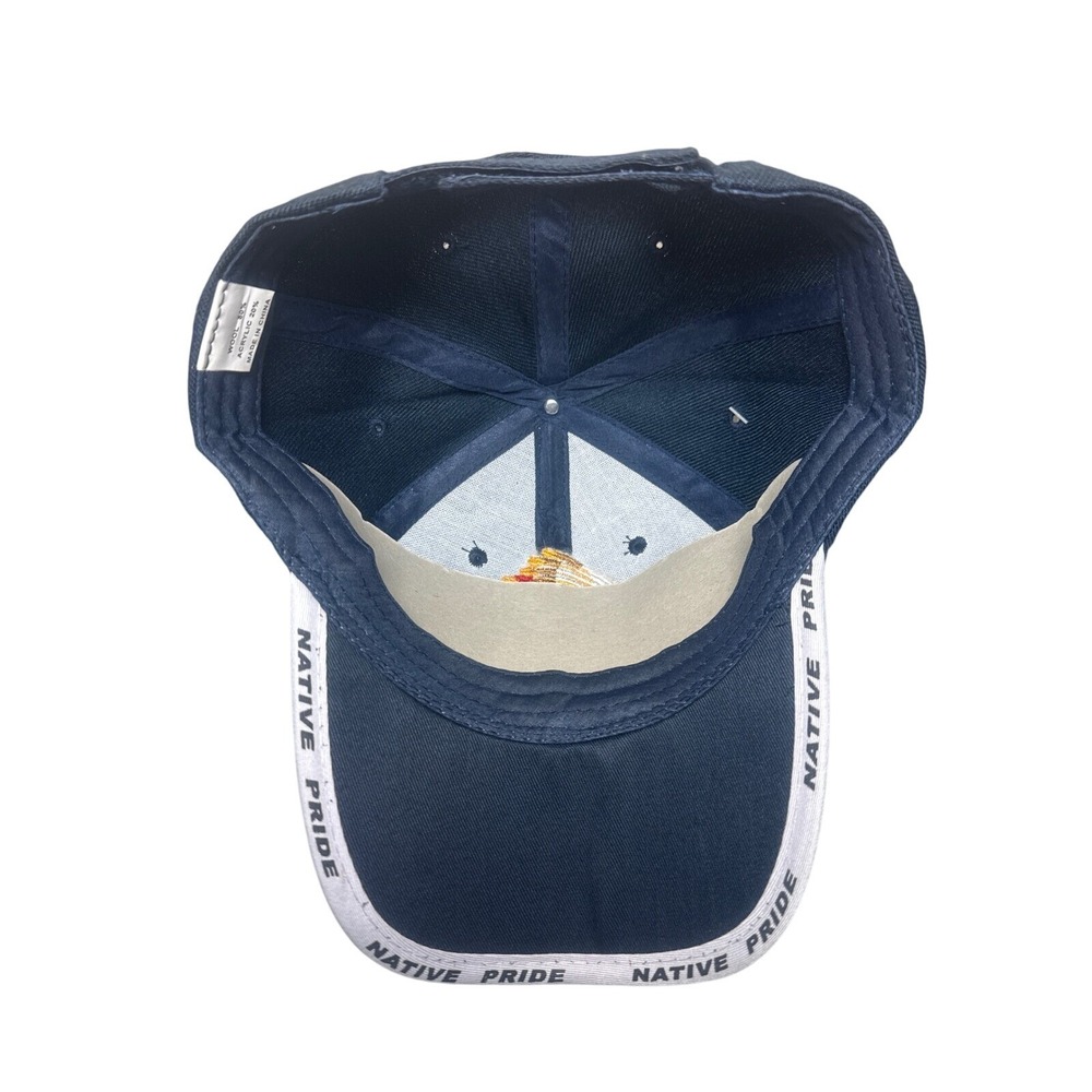 Native Pride Navy Blue Wool Blend Embroidered Headdress Baseball Cap Hat NEW - Picture 4 of 5